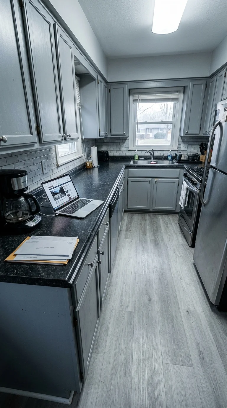 Black & White countertop before resurfacing — original dated surface