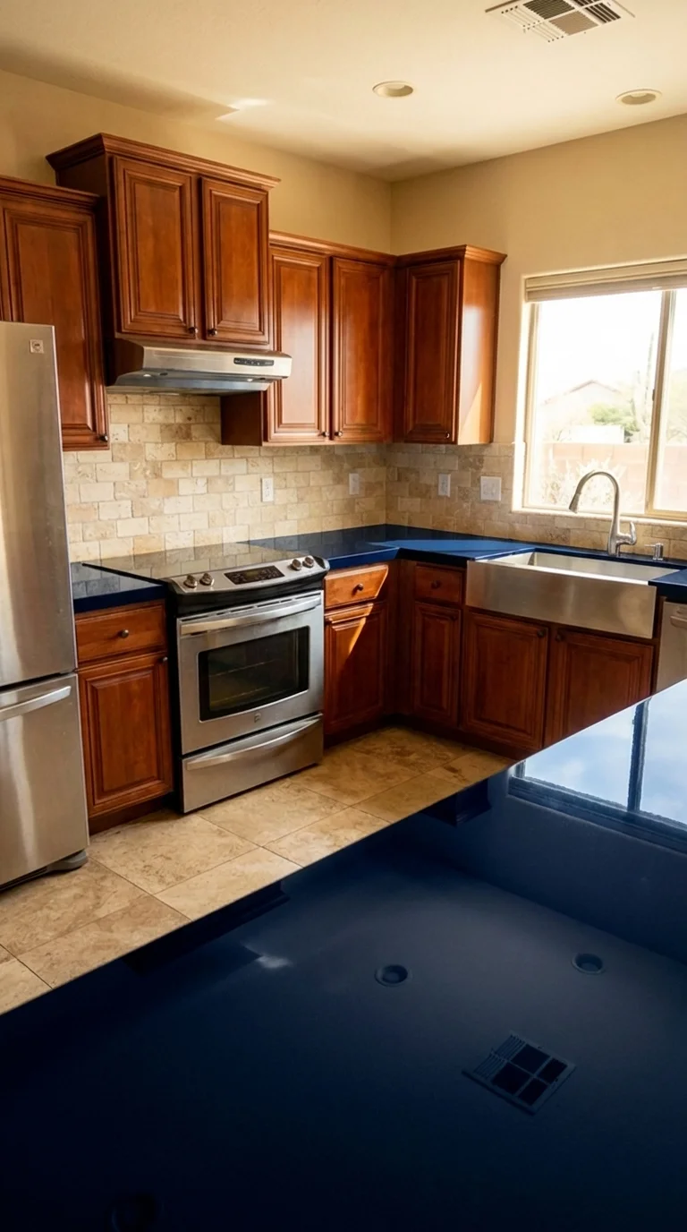 Navy & Oak lab stone countertop after resurfacing in a Phoenix home