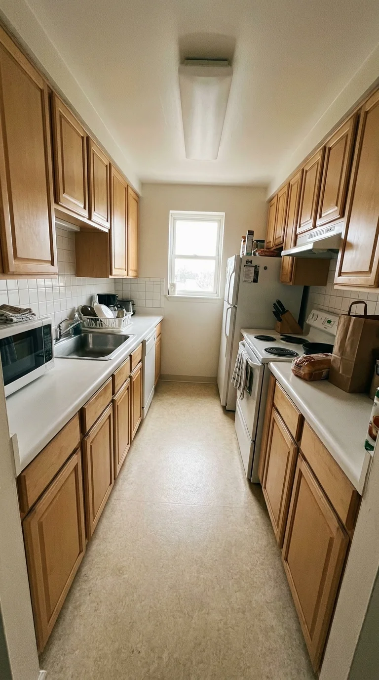 Olive & Navy countertop before resurfacing — original dated surface