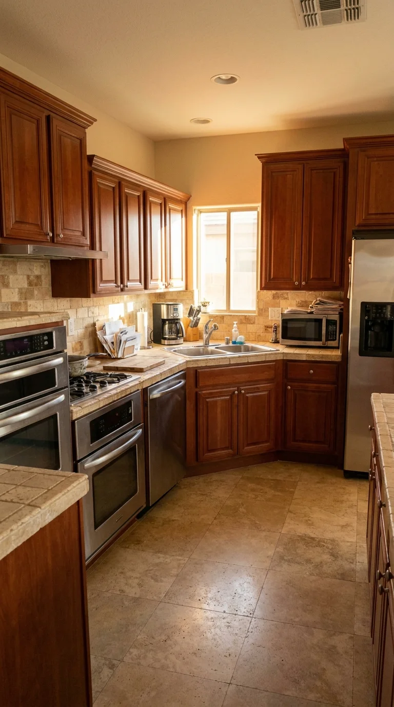 Olive Green countertop before resurfacing — original dated surface