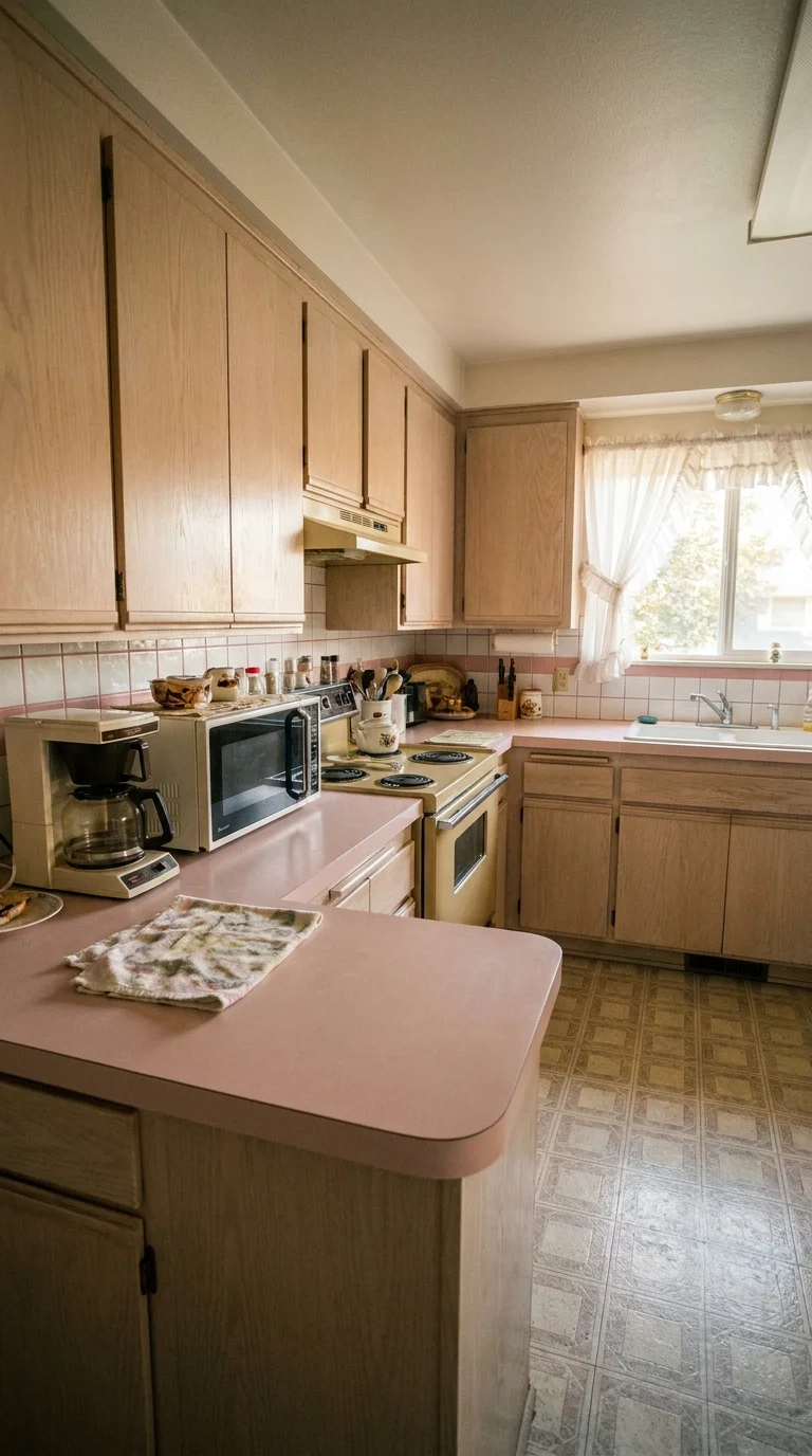 Pure Blush countertop before resurfacing — original dated surface