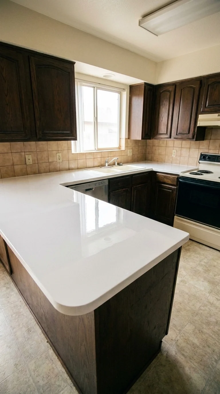 Pure White lab stone countertop after resurfacing in a Phoenix home