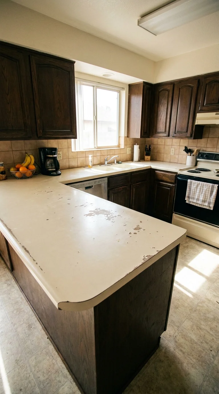 Pure White countertop before resurfacing — original dated surface