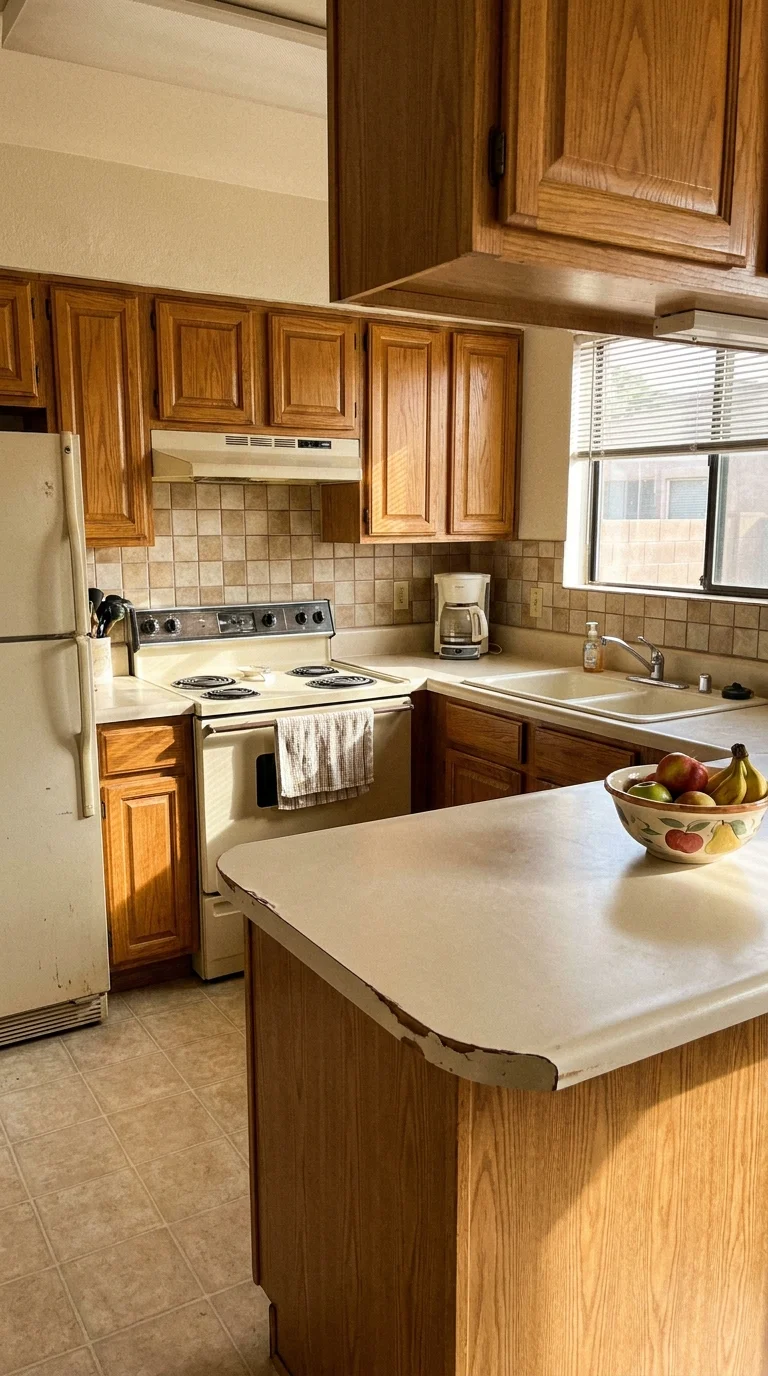 Sage Green countertop before resurfacing — original dated surface