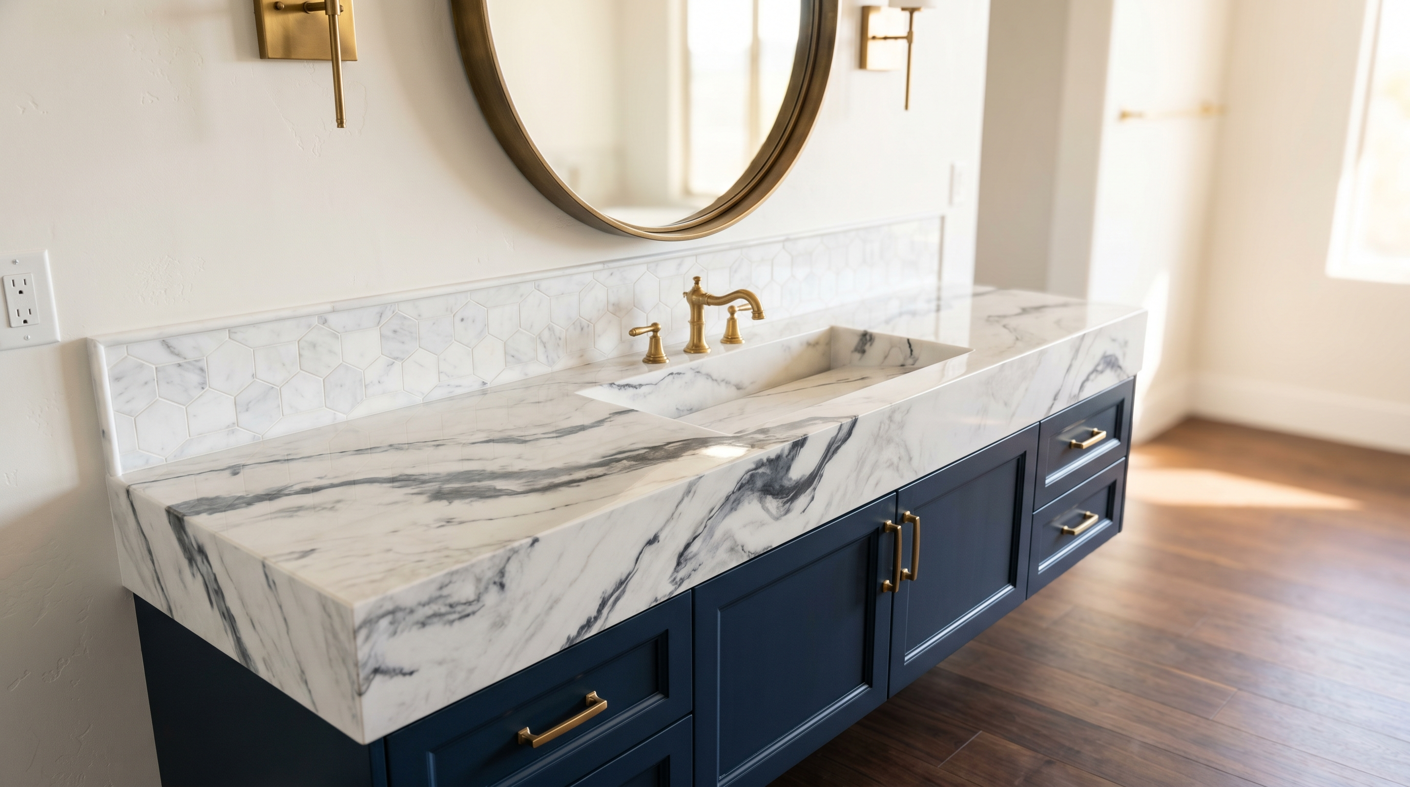 Statuary Marble + Navy detail, Avondale