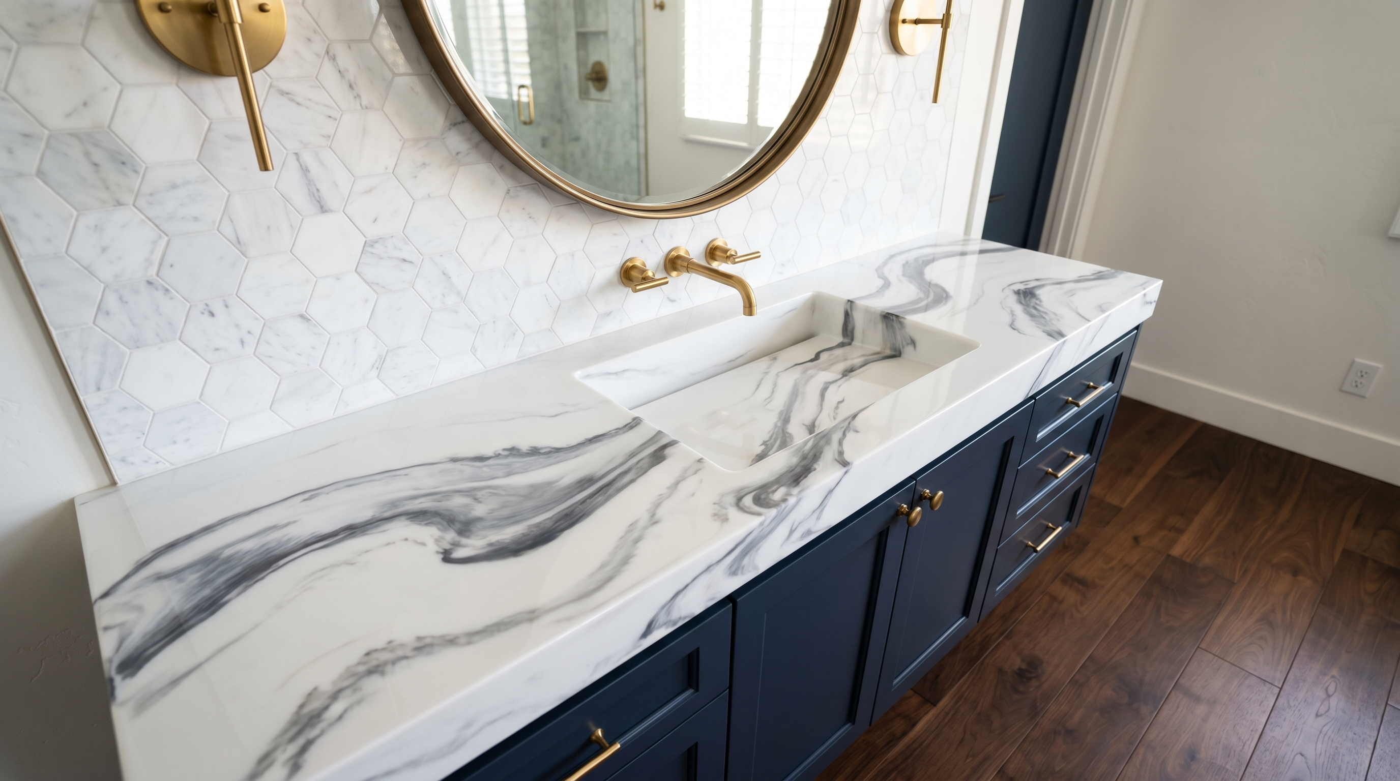 Statuary Marble + Navy detail, Avondale