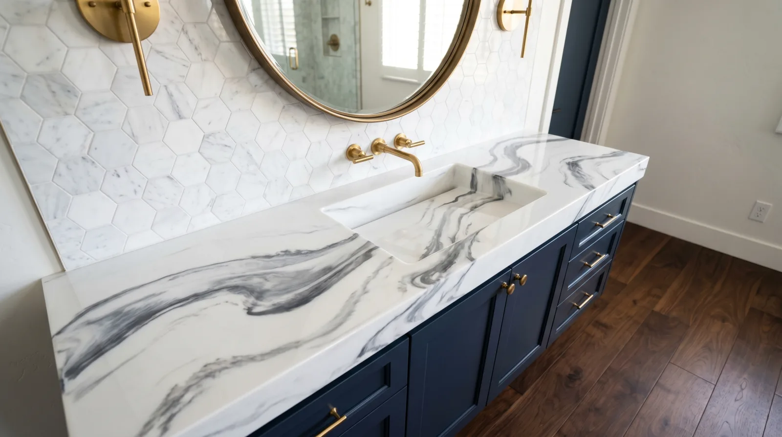 Statuary Marble + Navy detail, Avondale
