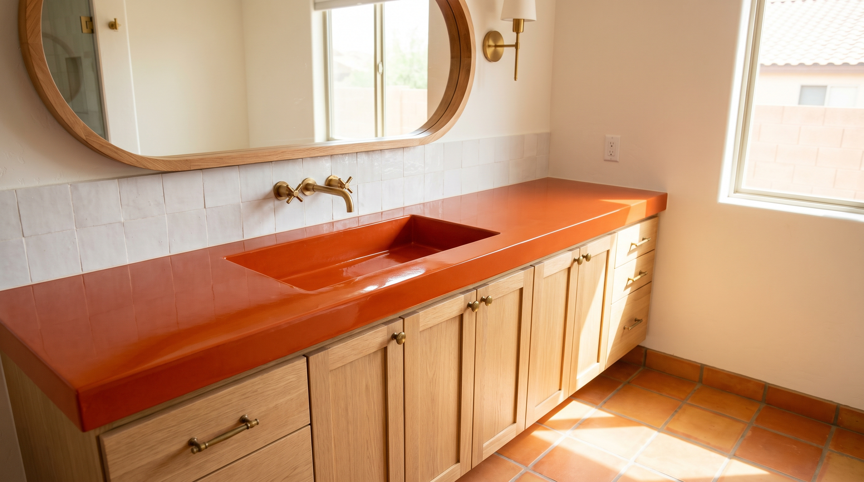 Pure Terracotta countertop with Light Oak cabinets in a Buckeye bathroom