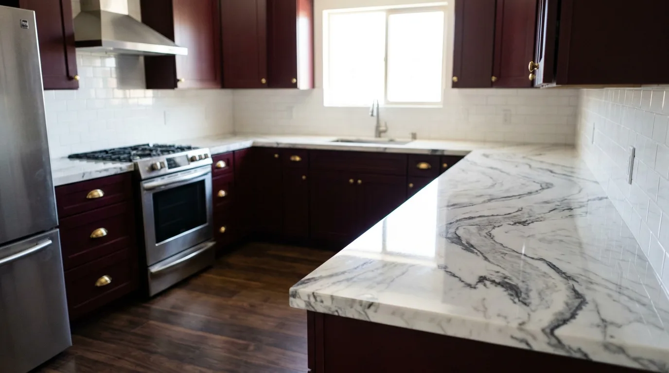 Arabescato Marble + Burgundy detail, McCormick Ranch