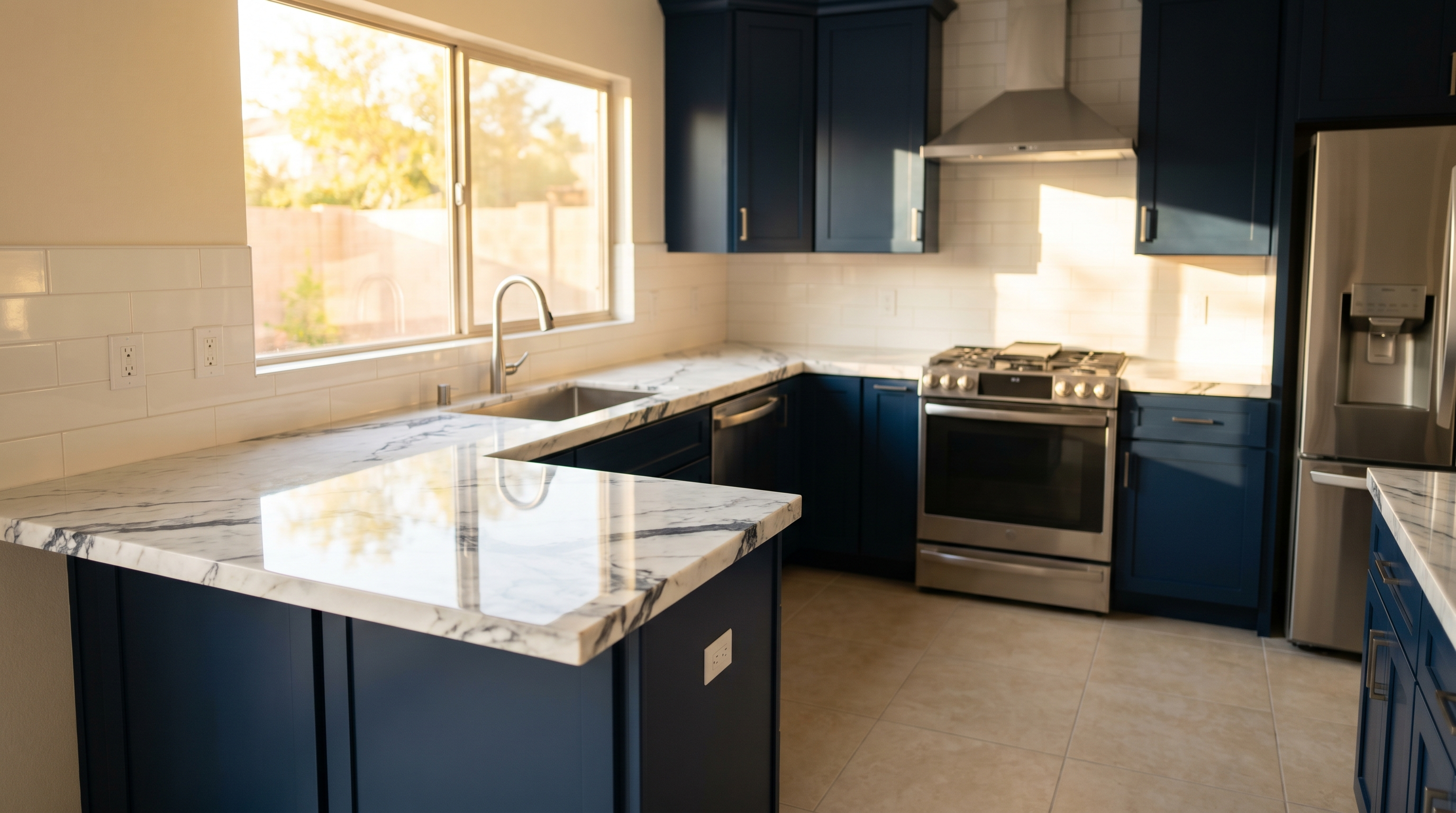 Calacatta Marble + Navy detail, Phoenix