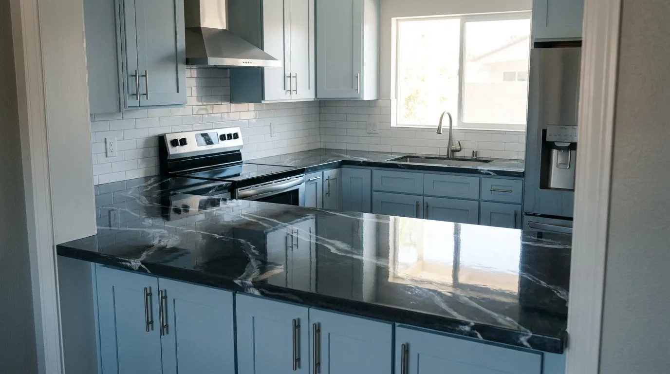 Charcoal Ice Quartz + Pale Blue detail, Eastmark