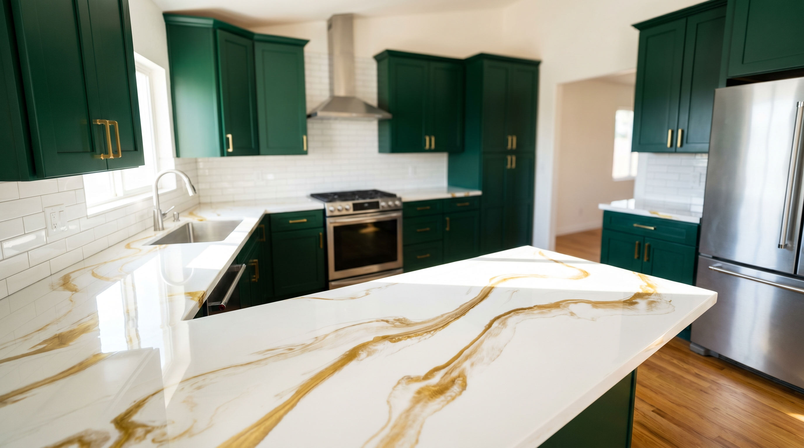 White & Gold Quartz + Emerald detail, Carefree